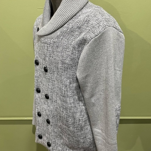 Lavane sweater gray double breasted Shaw neck elbow patch - Picture 2 of 3
